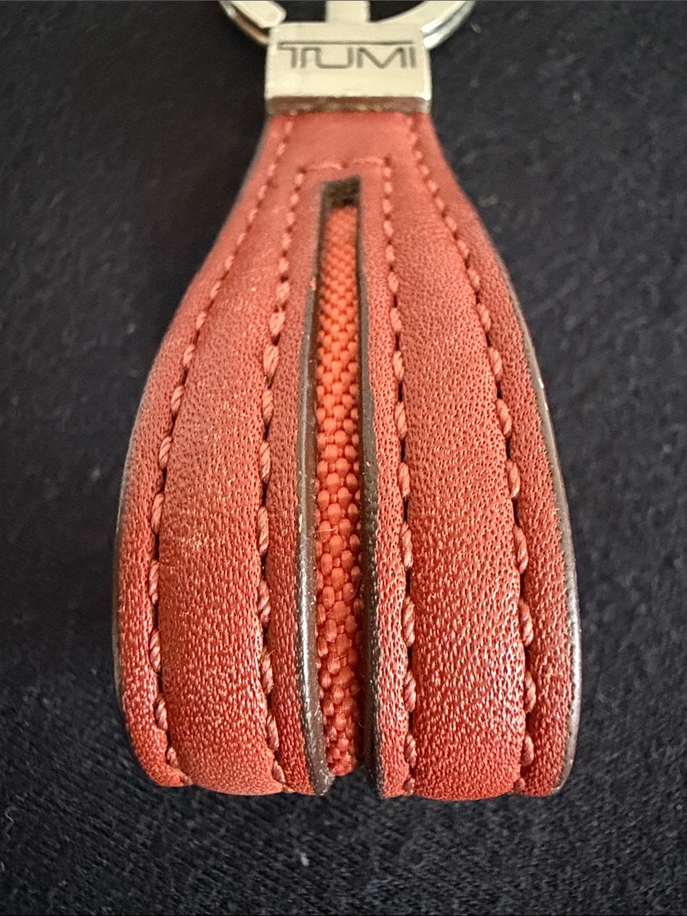 Tumi Orange/Brown Leather Tassel Key Ring with Silver Hardware - Picture 3 of 4